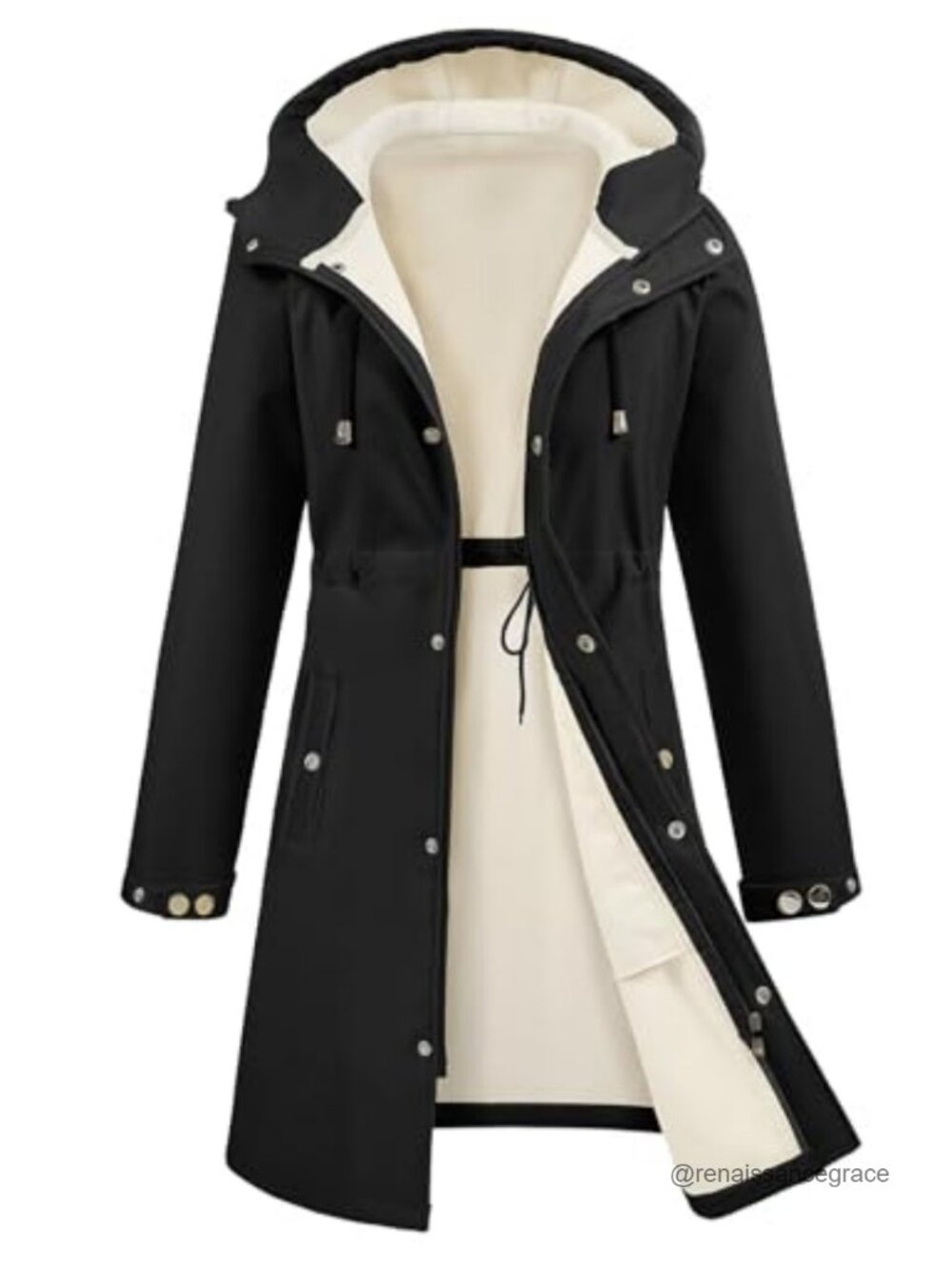 Women's Softshell Long Rain Jacket Waterproof Fleece Lined Windbreaker Hooded